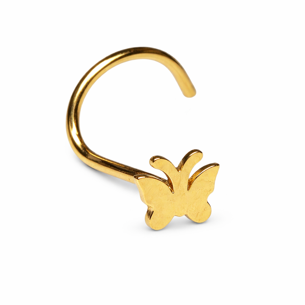 Butterfly Nose Stud Gold 20G Titanium Nose Curl Bar Cute Insect Piercing