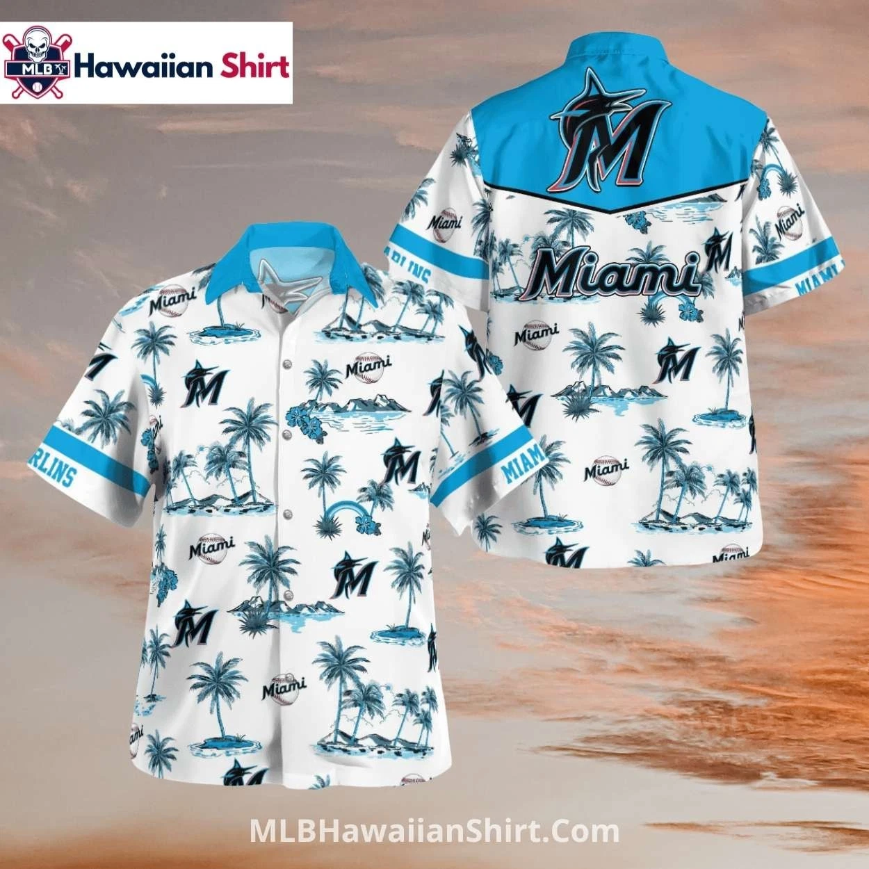 Classic Palm Sketch Miami Baseball Team Marlinss Aloha Shirt – Marlins Style Tee