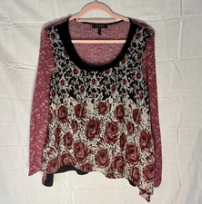 Poeme by Citron Women's Boho Rose Floral Lagenlook Asymmetrical Blouse -  Size M