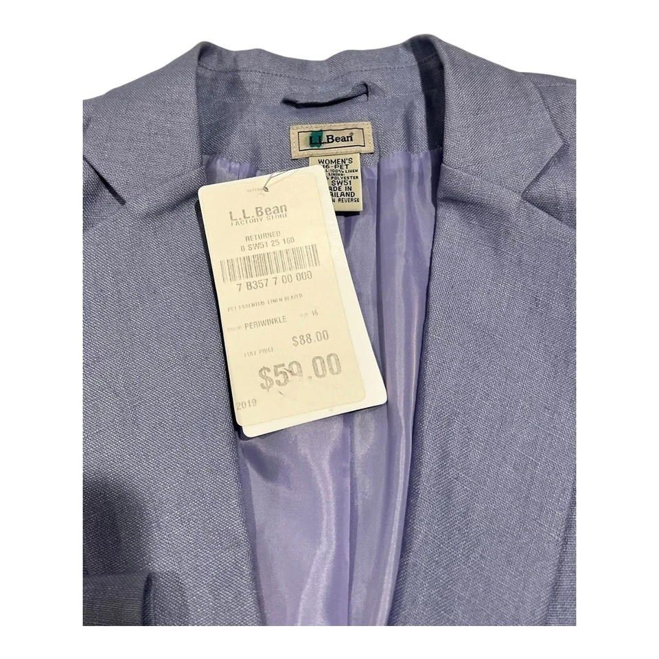 NWT L.L. Bean Women's 16P Linen Blazer Jacket Petite Light Purple 2 Button - Image 4 of 4