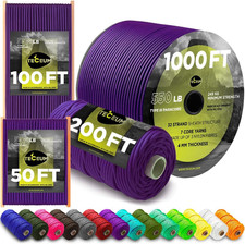 Paracord Rope 550 lb Nylon Core 4mm 50ft 100ft 200ft 1000ft Camping Hiking