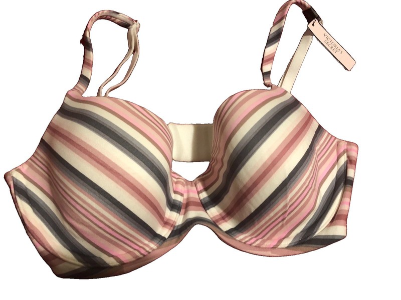 VICTORIA'S SECRET MULTI COLORED STRIPED DEMI BODY BRA- Sz 32DD-PUSH UP- TSHIRT -