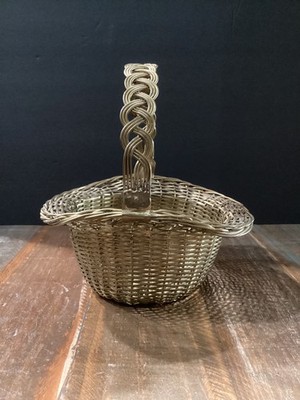Vintage heavy Brass Woven Metal Basket w/ Moveable Handle India