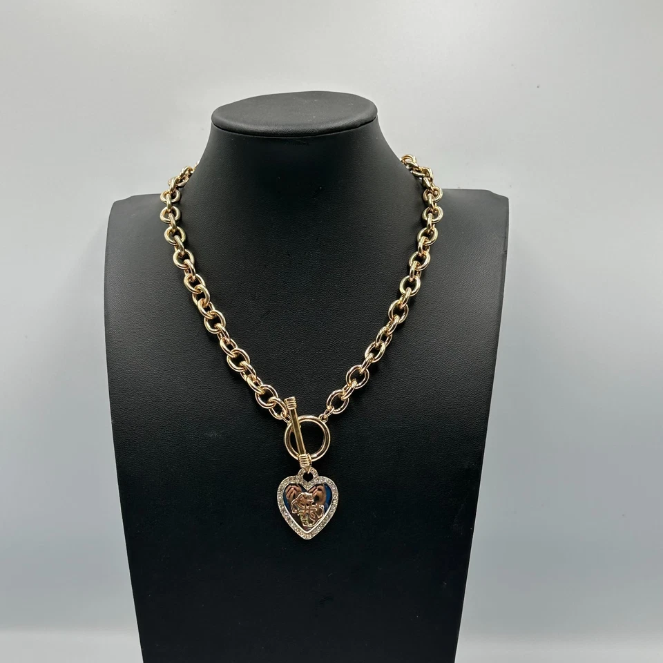 Collar Guess Oro Rosa Corazón Colgante Estrás Logo Palanca Cadena Y2K 20" Foto 2 de 4