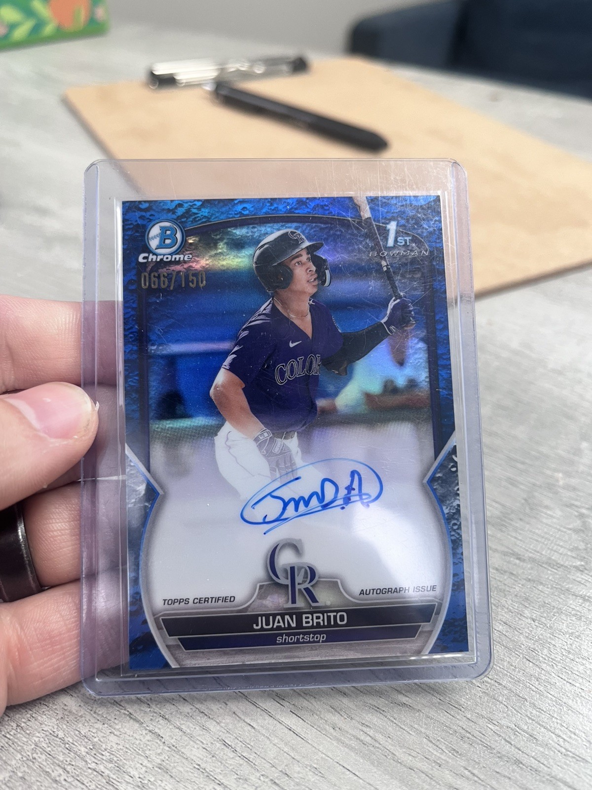 2023 Bowman Chrome 1st Prospect Rookie RC Juan Brito Blue Refractor Auto /150