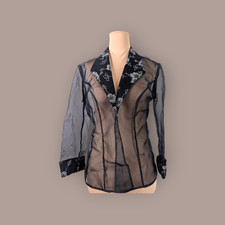 Alex Evenings Sheer Black Floral Jacket Silver floral print Size Small