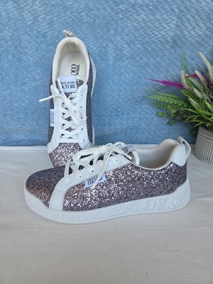Versace Jeans Couture Womens Leather Sparkly Low Top Sneakers Gold Size 10