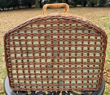 Vintage Wicker Picnic Basket Hamper Set w/ Plates & Mugs - 1970s/80s