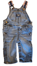 Baby Oshkosh Bib Overalls 9 mths blue denim farmer striped adjustable strap boy