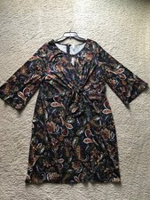 NWT 2X Paisley Dress wrap bottom flattering fit black work party zipper New York