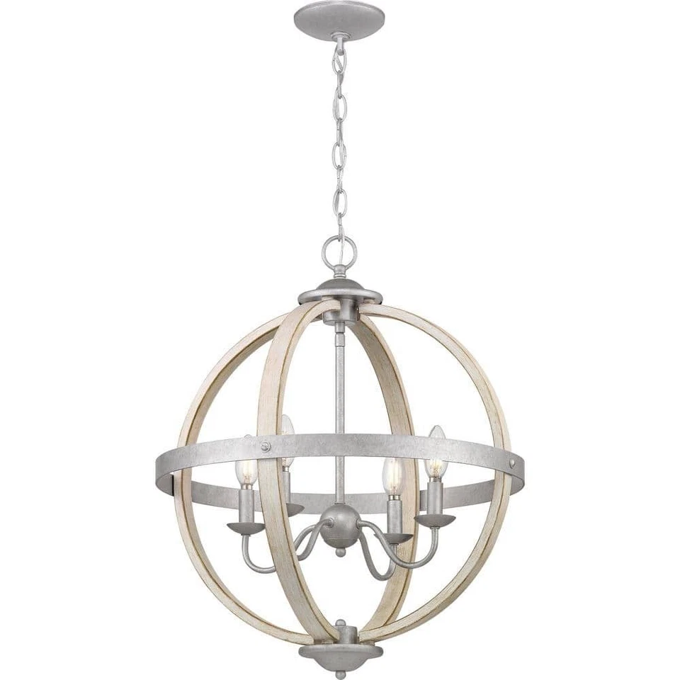 Lámpara de araña Progress Lighting Keowee orbe galvanizada de 4 luces detalles blancos antiguos Foto 2 de 4