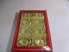 Vintage - 8 Royal Gallery Holiday Mini Photo Frame Ornaments Goldtone 2"  *w Box