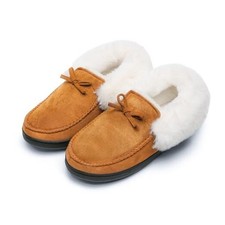 Women's House Shoes Memory Foam Suede Moccasin Slippers 11 Women/9 Men Brown
