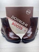 Men's Vintage Double H 7" Brown Leather Boots Zipper NWT Western NOS