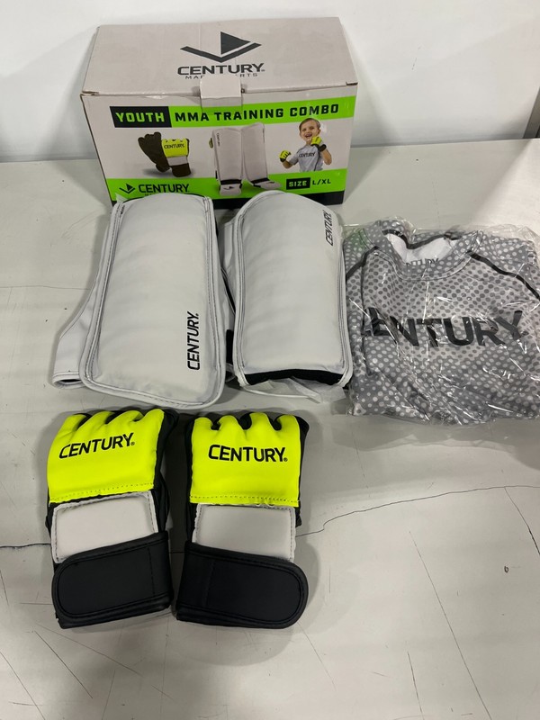 Century Youth MMA Training Combo Size L/XL Rash guard Gloves Shin guards-NEW