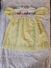 VTG 70s Sears Perma-Prest Yellow Ducks Dress Size 4T Embroidered eyelet trim