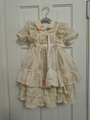 Vtg 80s Dress Girls Prairie Lace Victorian Petticoat 2T Full Circle Handmade E3