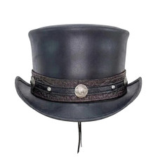 Handmade Leather Top Hat Steampunk Victorian Cowboy Cosplay Costume Band XS-5XL