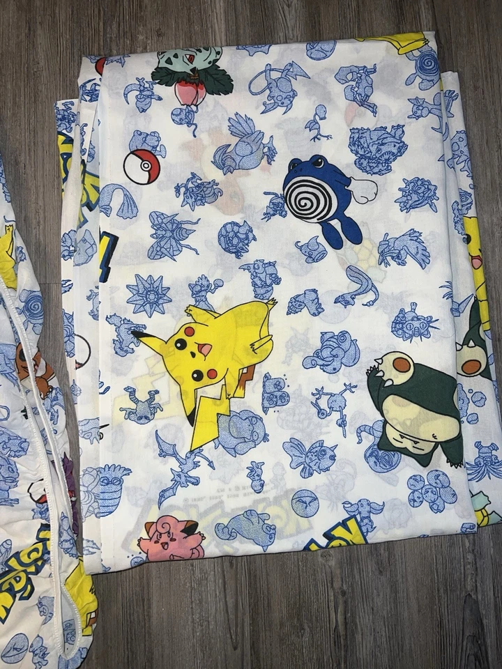 Vintage Pokemon Twin Sheet Set Springs Industries Made USA Flat Fitted 1998 90s - Image 2 of 4