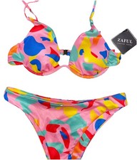 Colorful Abstract Print Bikini Set Women Small Push Up Two Piece Swimsuit