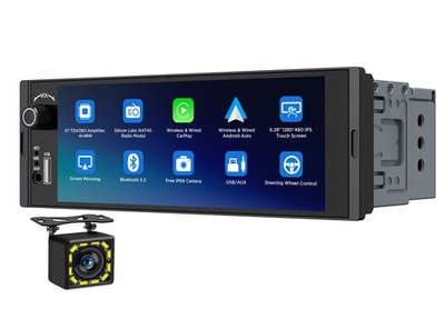 6.28''Android Auto 1DIN Car Stereo Radio Wireless CarPlay GPS Sat Nav IPS display