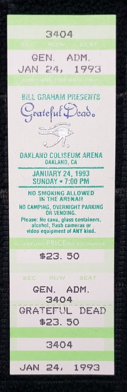 Grateful Dead Untorn Ticket Sunday January 24th 1993 Oakland Coliseum Arena Mint
