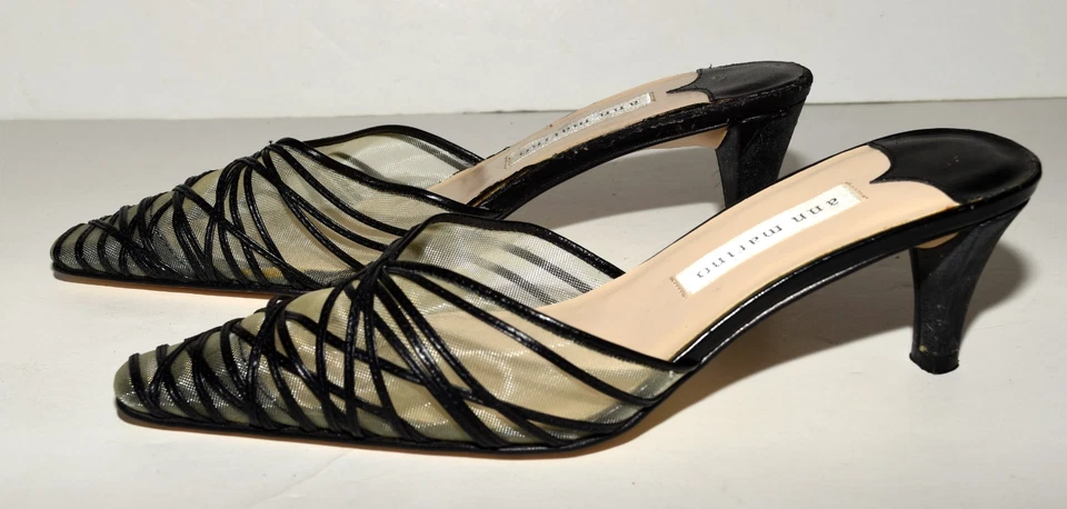 Ann Marino Black Thin Straps Over Net Pointed SquareToe Slide Mules Size 7B - Image 3 of 4
