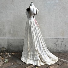 Antique 1890s 1900s Victorian Edwardian Cotton Calico Skirt Ruffles 26  Waist