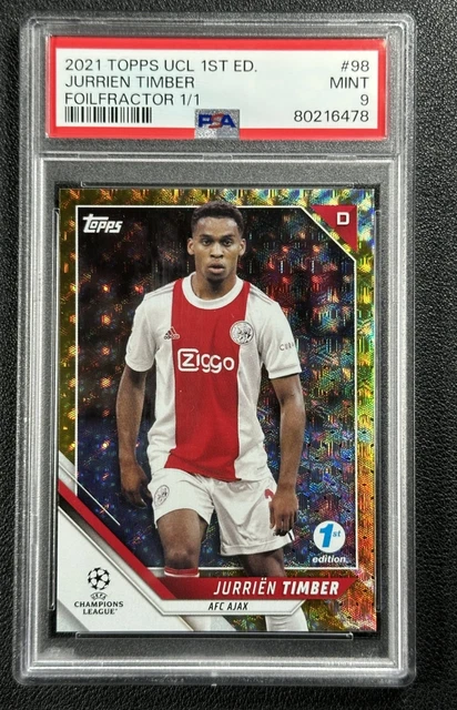 1/1 JURRIEN TIMBER PSA 9 2021 TOPPS UCL 1ST EDITION #98 FOILFRACTOR 1/1 AJAX