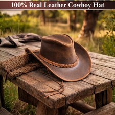 100% Real Leather Cowboy Hat Mens Australian Western Style Cowboy Hat Women