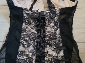 Ann Summers Black & Nude Lace  & Mesh Corset Back Babydoll Dress Size 18