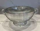 Anchor Hocking Manhattan Depression Glass Pedestal 9” Fruit Bowl W/Lid Handles
