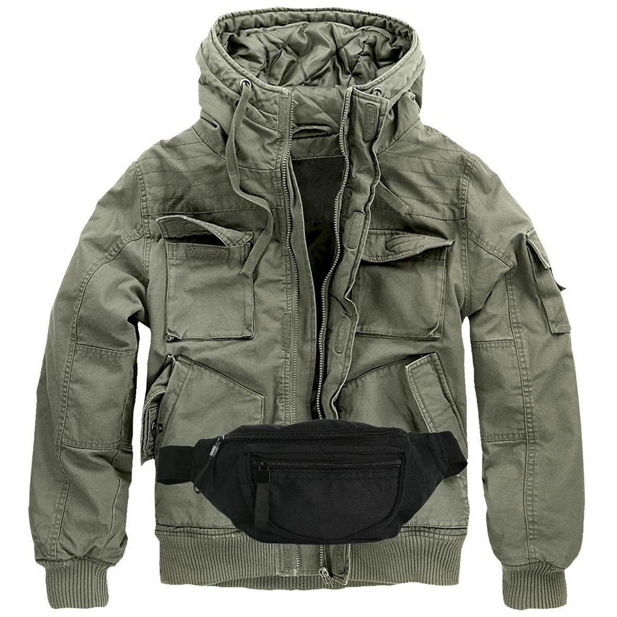 Herren Jacke Winterjacke Bauchtasche Army Look Herbst Winter Jacke