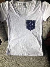 POCHES  FILS - Nautical Pocket V-Neck T-Shirt/White Womens Size M ,M0NI-M004