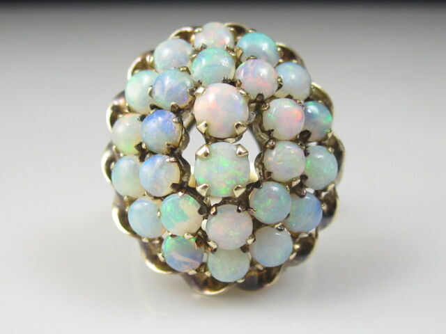 Antique Opal Ring 18K Yellow Gold Estate Vintage Victorian Cluster Solid Jelly Antique Opal Ring 18K Yellow Gold Estate Vintage Victorian Cluster Solid Jelly