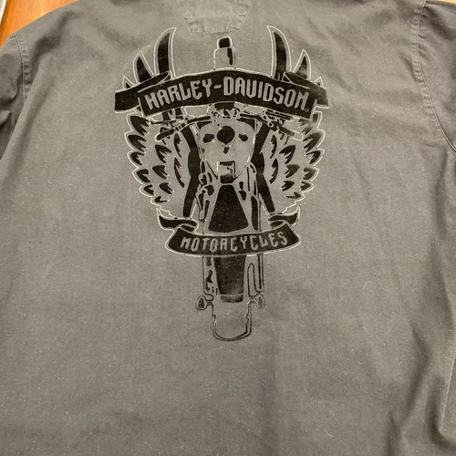 Harley Davidson XL Black Mechanic Garage Style Graphic Button SS Shirt - Picture 11 of 12