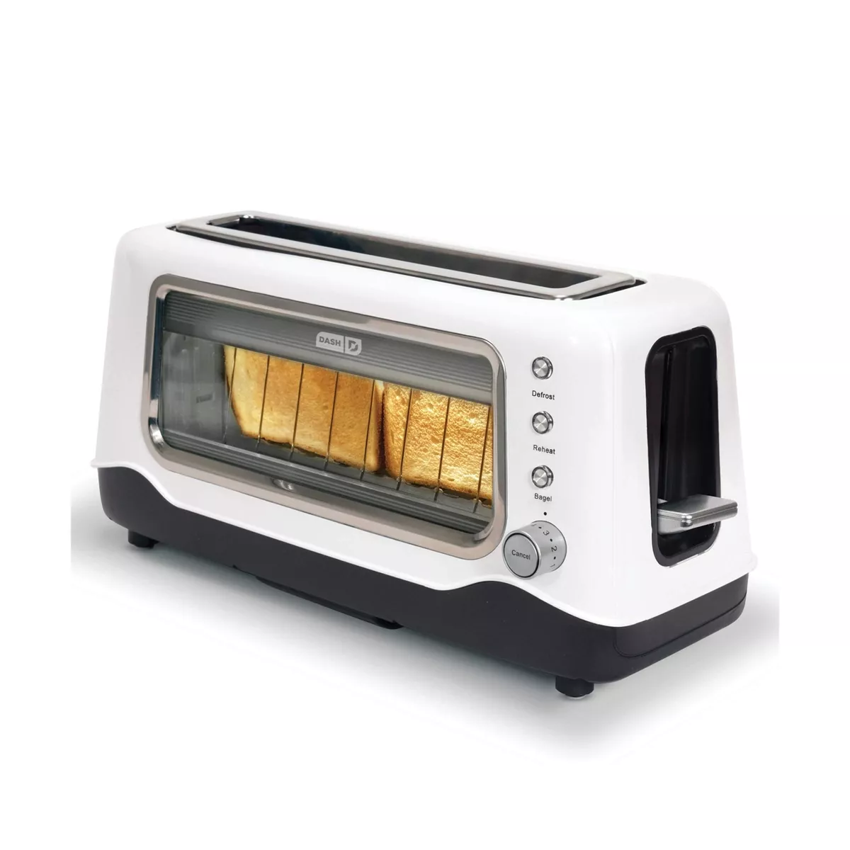 Dash DVTS501WH Clear View Extra Wide Slot Toaster with Stainless Steel  Accent