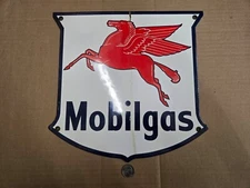 Mobil Gasoline Petroleum Vintage Gas Pump Porcelain Sign Shield Advertising