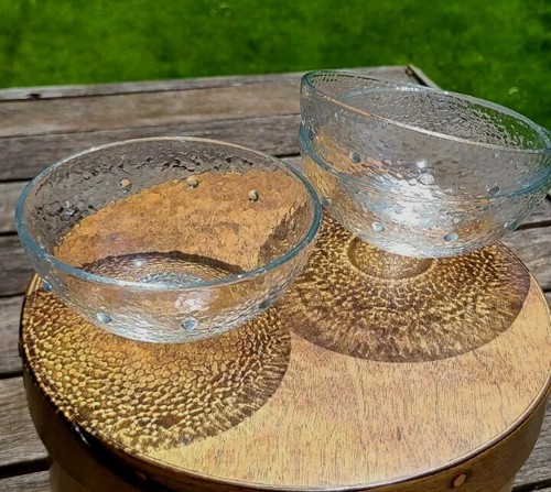 3pc Recycled Hammered Texture Clear Glass Bowls Raised Beading 4½" 