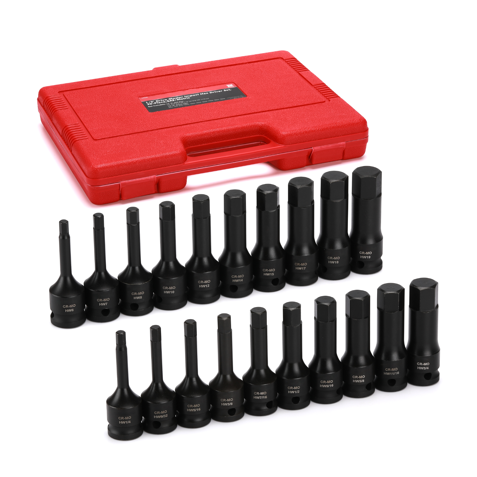 1/2" Drive Master Impact Hex Bit Set Hex Driver SAE/Metric 1/4" - 3/4 ...