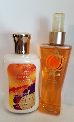 BBW Sweet Cinnamon Pumpkin Shea Lotion Square Bottle Fragrance Mist 8oz Rare SET