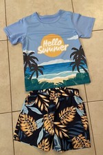 Hello summer shein set boys Outfit Short Shirt Size 120 6-7