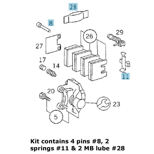 94-09 Mercedes W 129 140 170 203 209 210 Rear Brake Caliper Slide Pin Spring Kit - Picture 4 of 6