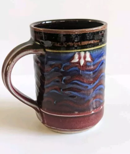 Vintage McAuliffe Studio Art Pottery Hand Made Coffee Mug 14oz Colorful Beer Mug