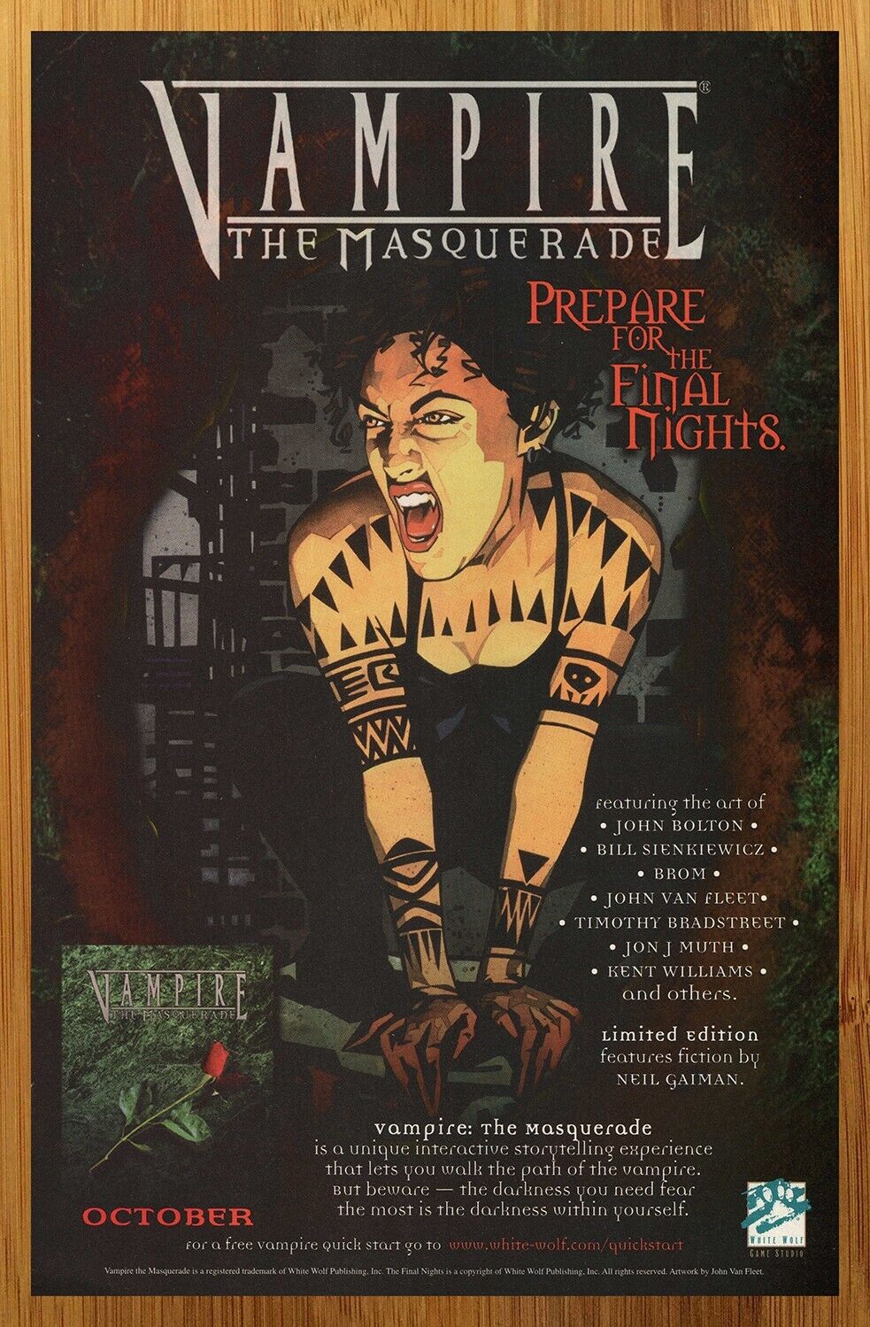 1998 Vampire The Masquerade Vintage Print Ad/Poster John Van Fleet Promo  Art 90s