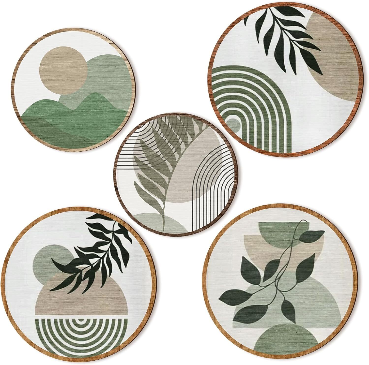 5 Pcs Boho Wooden Wall Art - Bohemian Geometric Hanging Decor for Living...