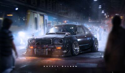 Anime car cgi artwork japanese cars mazda khyzyl saleem Play Gaming Mat Desk