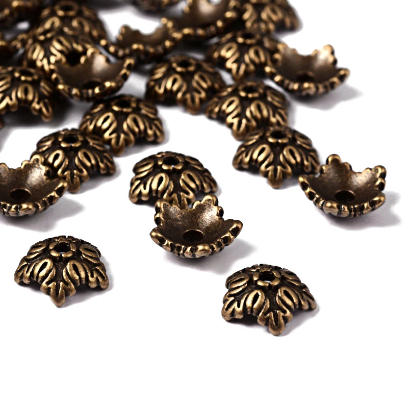 50 tapas de cuentas de flores de aleación tibetana talladas 5 pétalos bronce antiguo sin níquel 10 mm Foto 2 de 2