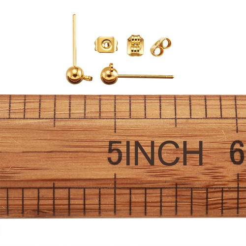 20 Stck. Golden Messing Pfosten Nieten Ohrring Fundstücke Glatt Kugel Hängel Ohrring 15x6mm - Bild 3 von 8