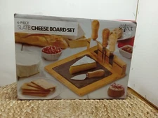 Chef's Basics Select 6-Piece Slate Cheese Wooden Board Set With Utensils 6” X 6”